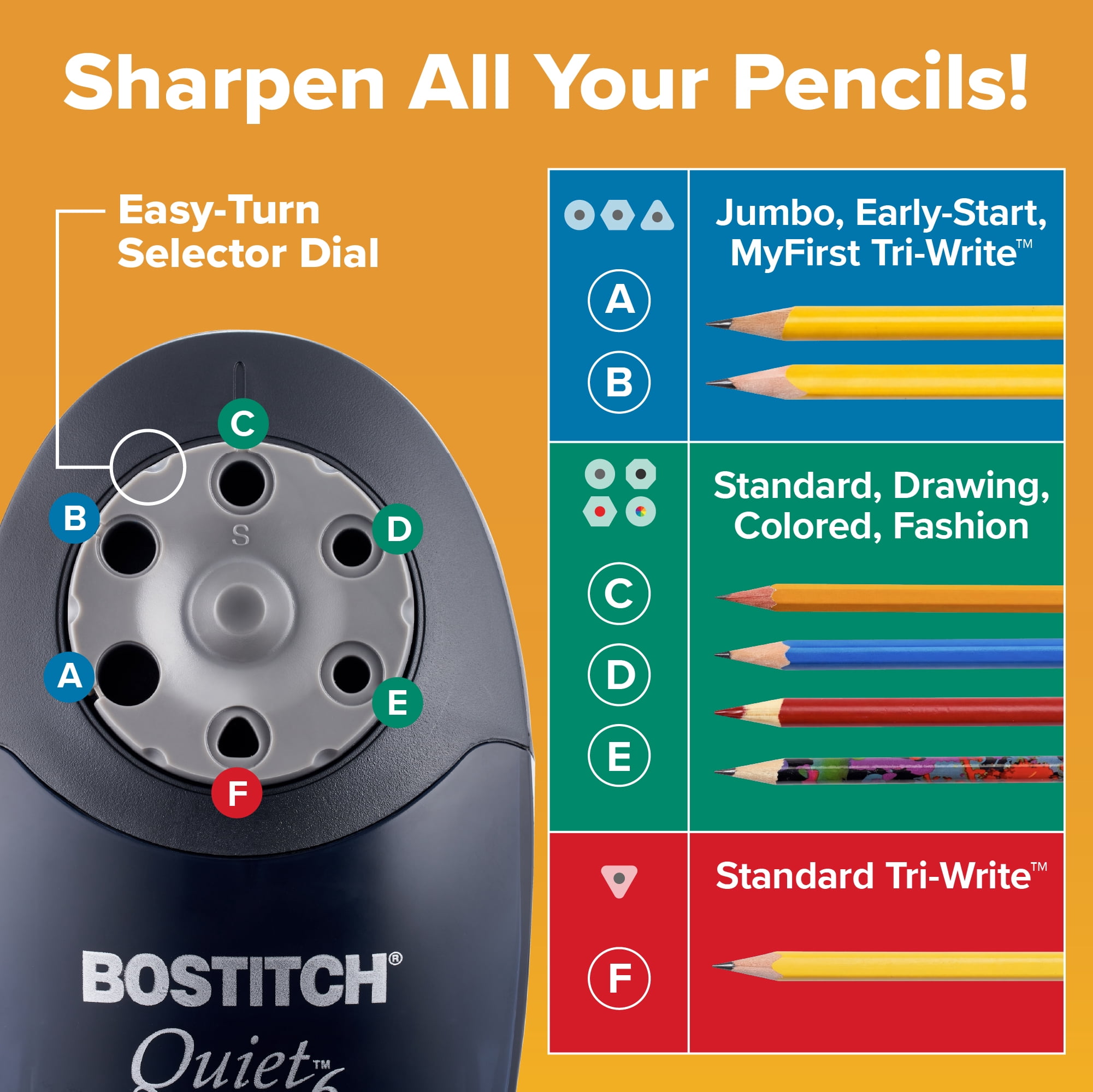 Bostitch Office QuietSharp 6 Electric Pencil Sharpener, Heavy Duty Classroom Sharpener, Perfect for Classroom and Homeschool Use, Black