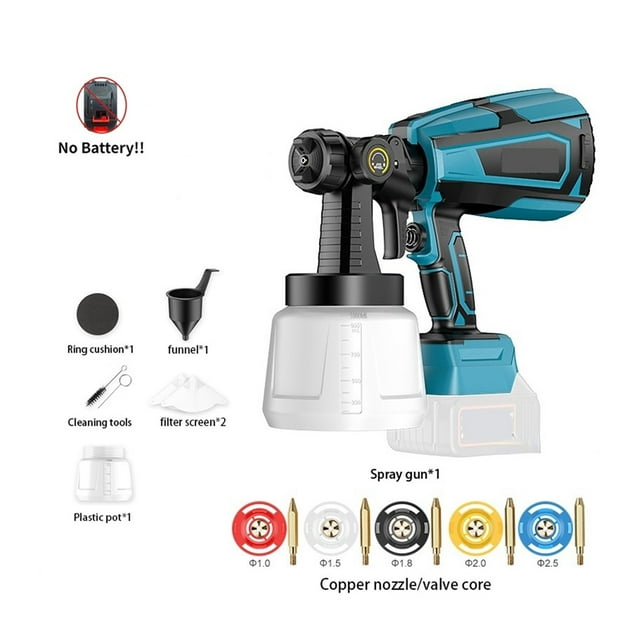 1000ML Electric Cordless Spray Gun Paint Sprayer Auto Furniture Steel Coating Airbrush 5 Nozzle Compatible For Battery ,Durable Build