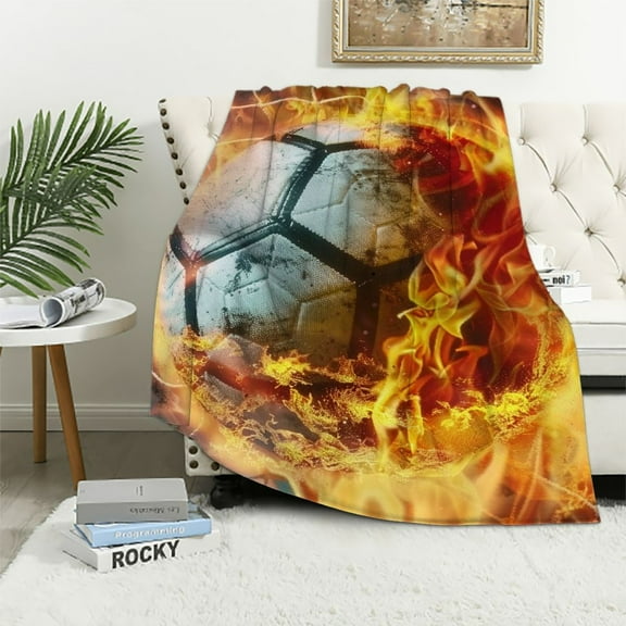 Chilfamy  Sports Blanket for Boys ,Baseball Basketball Throw Blanket Soccer Football Bedding Blanket for Kids Teens Men,Red Blue Ice Fire Lightning Flannel Blanket White