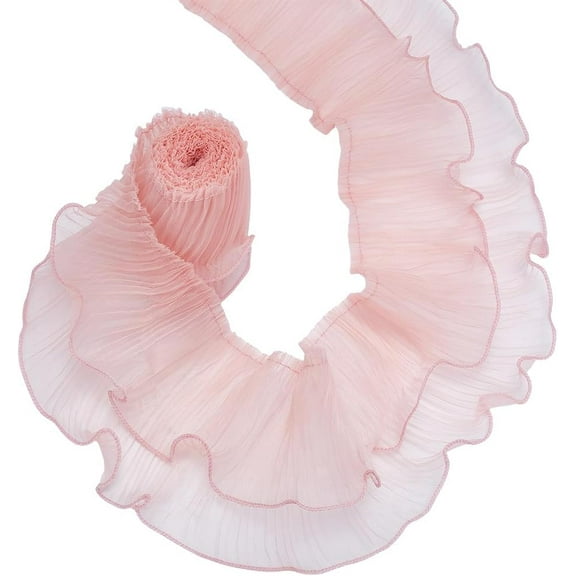 1set 4 Yards Organza Double Layer Pleated Lace Ribbon Wave Edge Lace Trim Clothes Accessories Pink 5-1/8 inch(130mm)