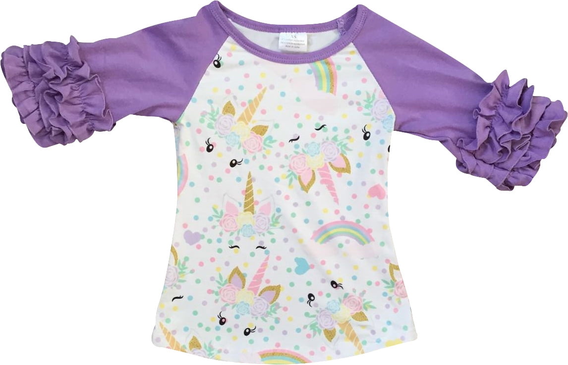 Girls Ruffle Sleeve Unicorn Print T-Shirt - Cute Cotton Top For Ages 2-8, Perfect For School & Parties