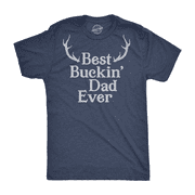 Mens Best Buckin Dad Ever Antlers T shirt Funny Fathers Day Hunting Tee For Guys (Heather Navy) - 4XL