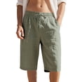 thumbnail image 2 of Dwellite Cotton Linen Shorts for Men Casual Elastic Waist Drawstring Summer Vacation Beach Shorts with Pockets Army Green M, 2 of 5