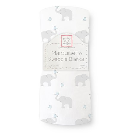 UPC: 0811964022201 | Marquisette Swaddle Blanket – Elephant & Chickies Pastel Blue