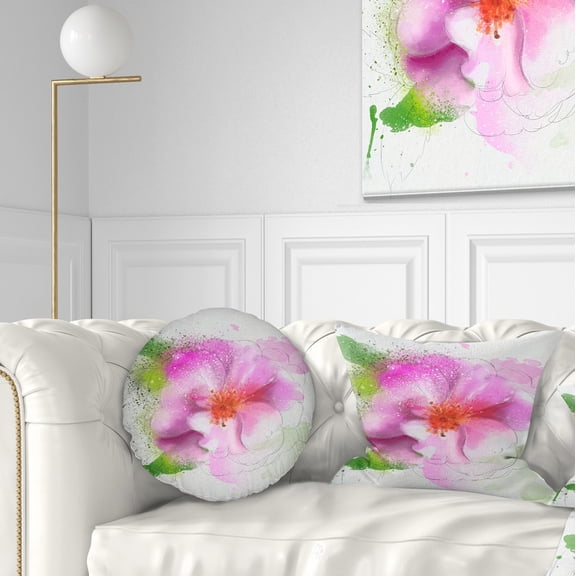 Designart Blooming Pink Flower Watercolor - Flowers Throw Pillowwork - 12x20