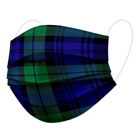 WeCare Face Masks - Box of 50, 3-Ply, Individually-Wrapped - Green Plaid