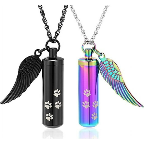 Cremation Jewelry Paw Print Urn Necklaces for Human Pet Ashes Cylinder Urn Pendant Keepsake Memorial Ash Locket Holder Necklace for Men Women