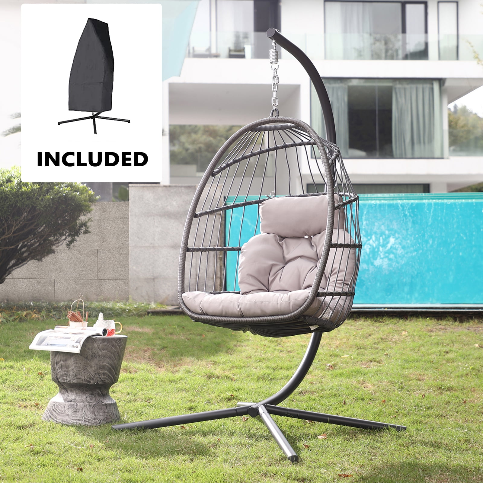 Tinnin eggplant swing chair with stand sale