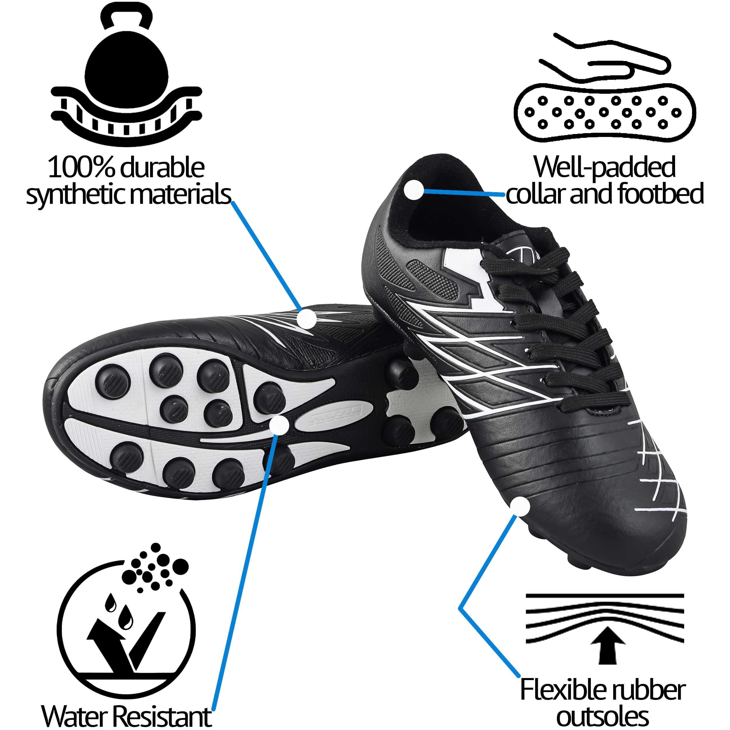 Vizari Boca Firm Ground Soccer Cleats for Kids & Youth – Lightweight, Durable, Comfortable Shoes with Traction & Padded Heel - Black/White, 6