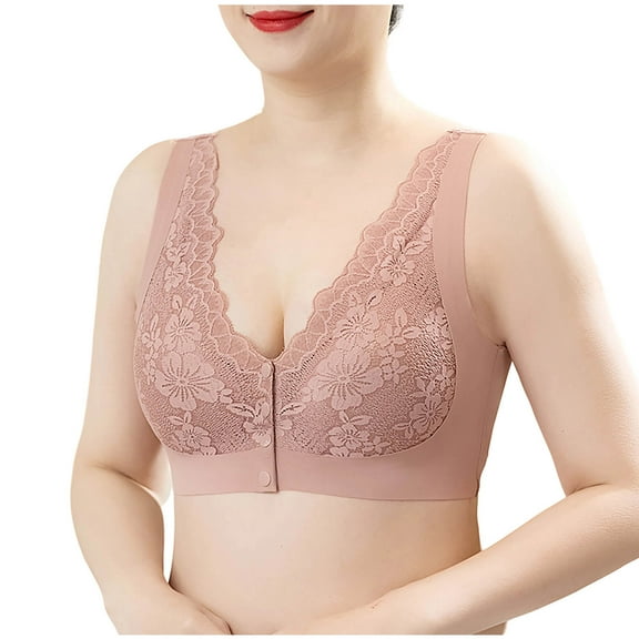 Lace Front Closure Bra for Women Wireless Full Coverage Bralette Plus Size Padded No Wire Lift Support Bra