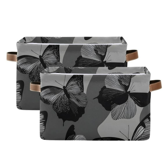 Ryvnso Gray Butterfly Storage Basket Large Bin Foldable Boxes Toys Organizer 14.2x10.2x8.3in 2 PCs