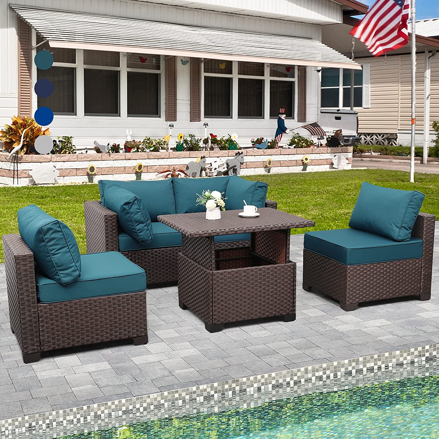 Waroom Patio Furniture Sectional Sofa Set 5Piece Outdoor Wicker