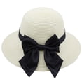 thumbnail image 1 of Sombrero de ala grande para mujer, de 56 a 58 cm de circunferencia, para verano, playa, sol, paja con lazo, 1 of 5