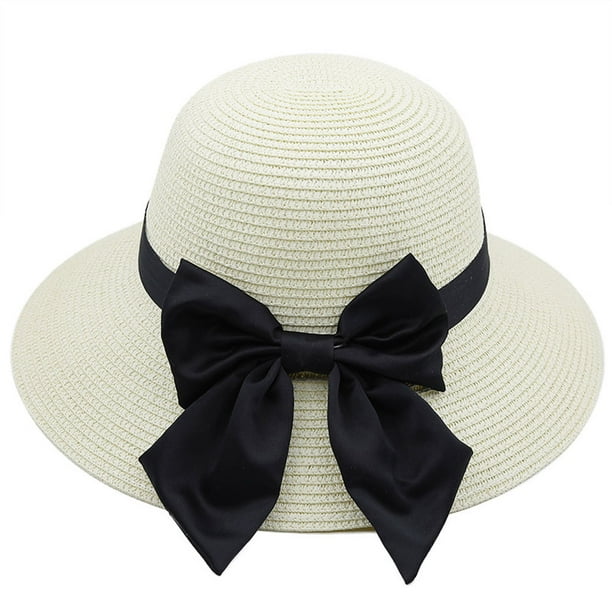 Sombrero de ala grande para mujer, de 56 a 58 cm de circunferencia, para verano, playa, sol, paja con lazo