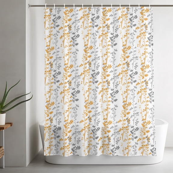 Shower Curtains for Bathroom-36"x72",Rustic Yellow Gray Leaf Waterproof Bath Curtain Grommet Shower Curtain Set with Hooks,