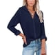thumbnail image 1 of Camisa Diosun para mujer, cuello en V, cuello en V, manga larga, azul oscuro, 1 of 4
