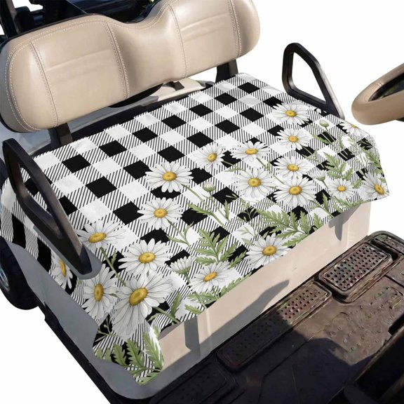 Golf Cart Seat Cover Daisy Floral Club Car Golf Cart Seat Covers Soft Absorbent Golfcart Towel Blanket Farmhouse Flower Leaves Black Plaid Golf Seat Covers for Cart Fits 2 & 4 Passenger 51"x31"
