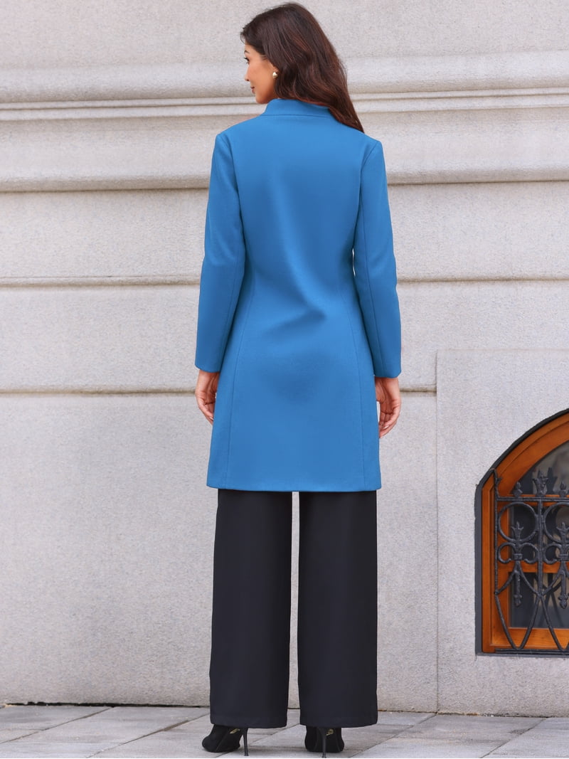 DARING DIVA Women's Stand Collar Mid-Length Overcoat with Pockets