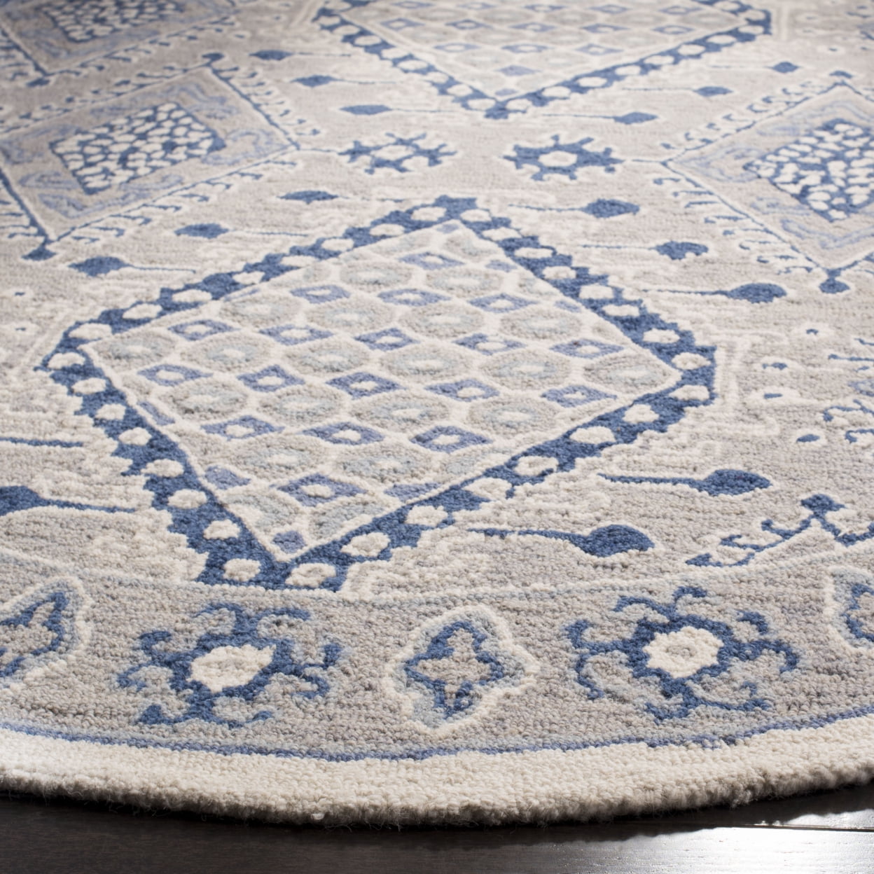SAFAVIEH Micro-Loop Jolene Geometric Wool Area Rug, Light Grey/Blue, 8' x 10'