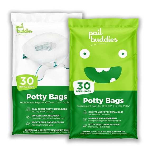 Pail Buddies Refill Potty Bags, Disposable Potty Liners, Compatible w/ OXO 2-in-1 Go Potty & Other Travel Potties, 60-Pack