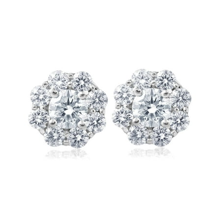 18k Brilliant Cut Stud - 2 1/2ct Halo Fire Lab Created Diamond Studs 18K White Gold Round Brilliant Cut