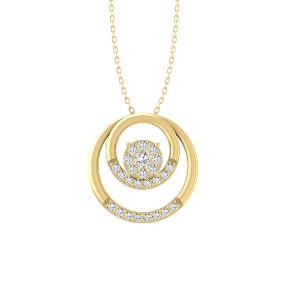 14K Yellow Gold Round-Shape Cluster Lab Grown Diamond Pendant with Silver Yellow Plating Cable Chain Necklace 18" (1/4 Carat, VS Clarity, D-F Color)
