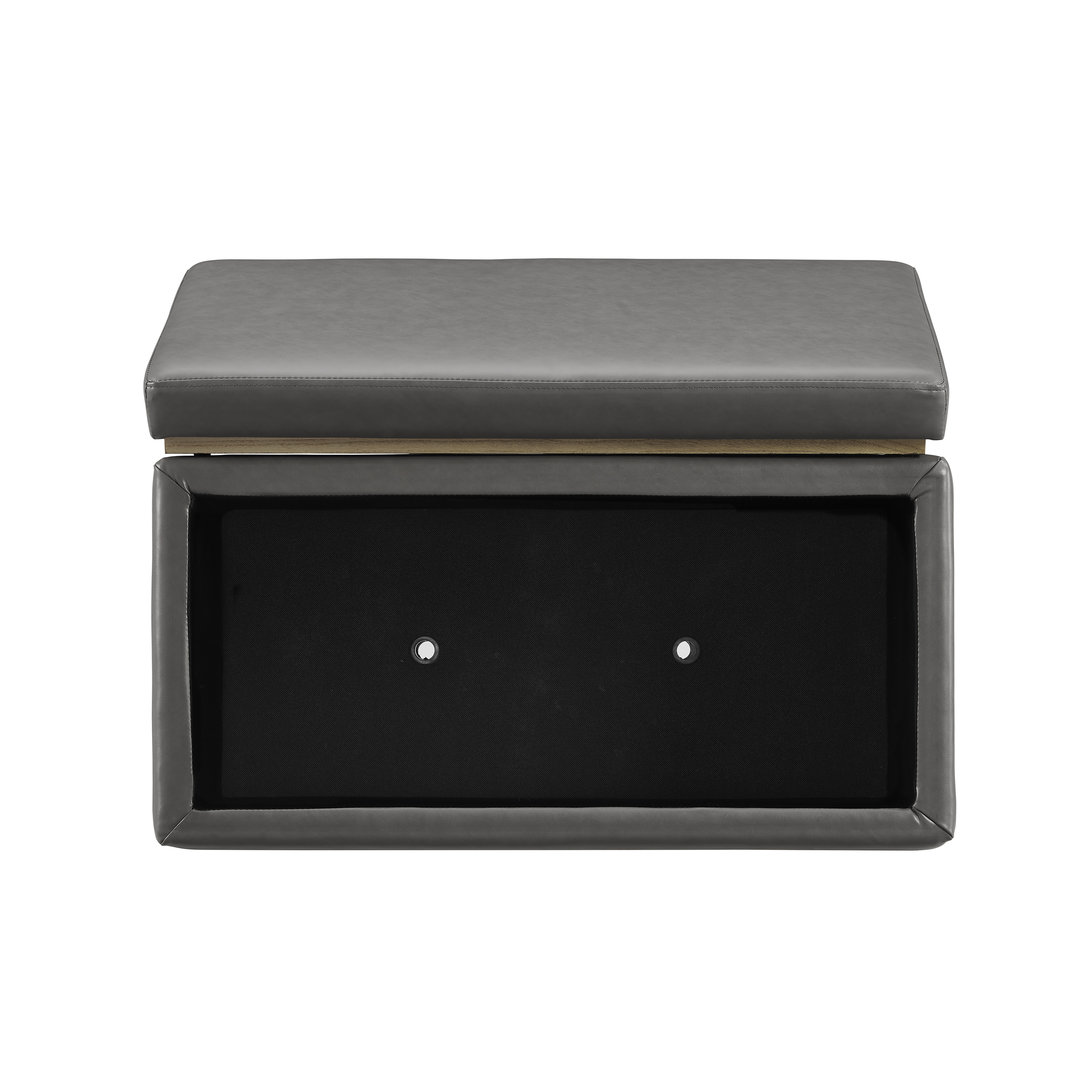 Linon Elta Rectangle Storage Ottoman, Gray Faux Leather