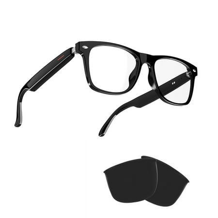 CatXQ TWS Smart Bluetooth Audio Glasses - Blue Light Blocking & Sunglasses Lens kits for Office Outdoor Sports Drive - Smart Glasses for Men & Women - Black Frame
