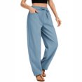 thumbnail image 6 of Women's Wide Leg Cropped Pants, Casual Elastic Drawstring Waisted Pants With Pockets, Harem Style Trousers,Blue,2XL, 6 of 8