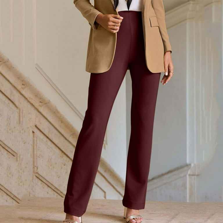 GZWYHT Dress Pants,Petite Pants,Womens Elegant Casual Daily Straight Leg  Casual Pants Suit Pants Solid Color Trousers,High Waisted Pants,Pants for  Women,Business Casual Pants,Wine,M - Walmart.com