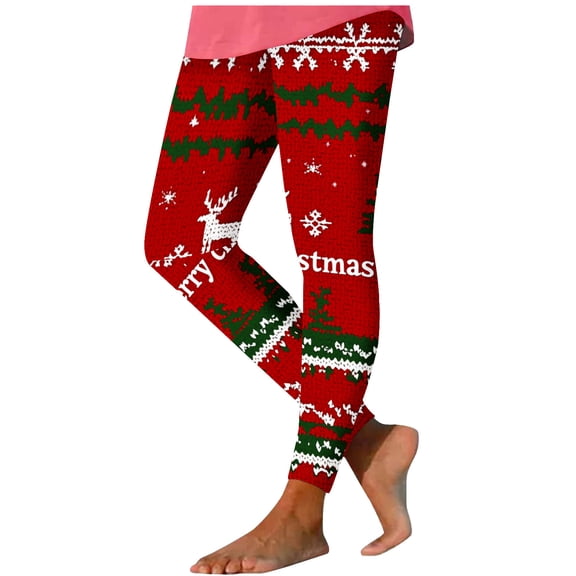 Turilly Plus Size Womens Christmas Knit Print Leggings High Waisted Winter Holiday Yoga Pants for Party