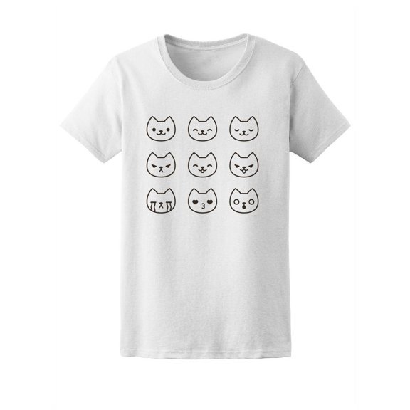 Cute Cat Emotions Lovely T-Shirt Women -Image by Shutterstock, Female Large