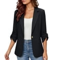 thumbnail image 2 of ClodeEU Women's Lapel Long Sleeve Roll Up Single Button Blazer Jacket,Casual Loose Fit Office Coat Black,Women's Plus L, 2 of 8