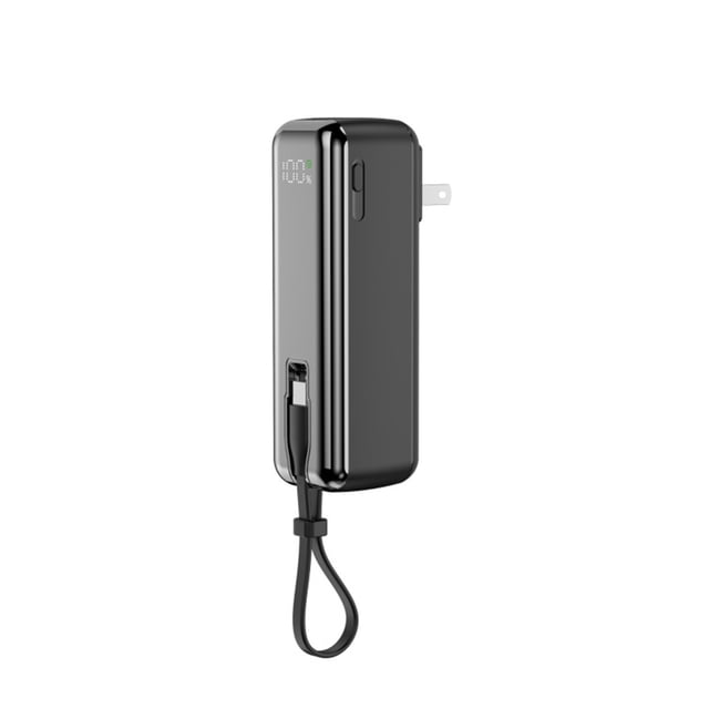 Bdday 3 In 1 Charger Built In Retractable Cable PD3.0 22.5W Input/Output Cable And USB-C Port Foldable Wall Charger 5000mah Power Bank LED Display