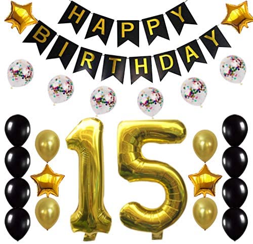 Happy 13th Birthday Balloons Banner Decorations Happy Birthday Confetti Balloons Banner Number 13 Birthday Balloons 13 Years Old Black and Gold Birthday Decoration Supplies