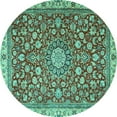 thumbnail image 1 of Ahgly Company Indoor Round Medallion Turquoise Blue Traditional Area Rugs, 6' Round, 1 of 4