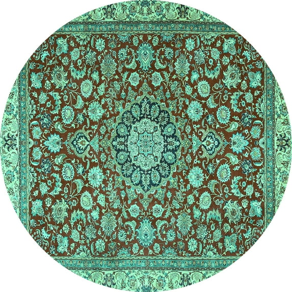 Ahgly Company Indoor Round Medallion Turquoise Blue Traditional Area Rugs, 6' Round