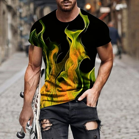 WAENQINLA Shirts for Men Short Sleeve Casual Stylish Crewneck Shirts Big and Tall Print Graphic Tee Shirts Summer Pullover