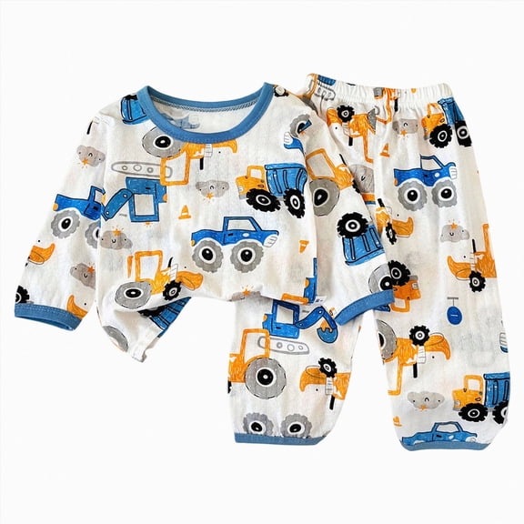 CAICJ98 Toddler Boy Pajamas Cotton Snug Fit Long Sleeve Pajama Top and Pants Set Kids Sleepwear Girls Baby Clothes (Blue,12-18 Months)