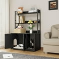 thumbnail image 3 of Yiwa Meuble Cache-Litière pour Chat de 52 Pouces avec 2 Tablettes de Rangement, Grand Meuble Cache-Litière avec Portes, Armoire Intérieure en Bois pour Chat, Tapis à Griffer Inclus, 3 of 7