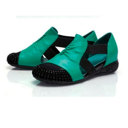 

Akiihool Summer Sandals for Women Comfortable Womens Open Toe Gladiator Low Heel Ankle Strap Sandal Flat (Green 8)