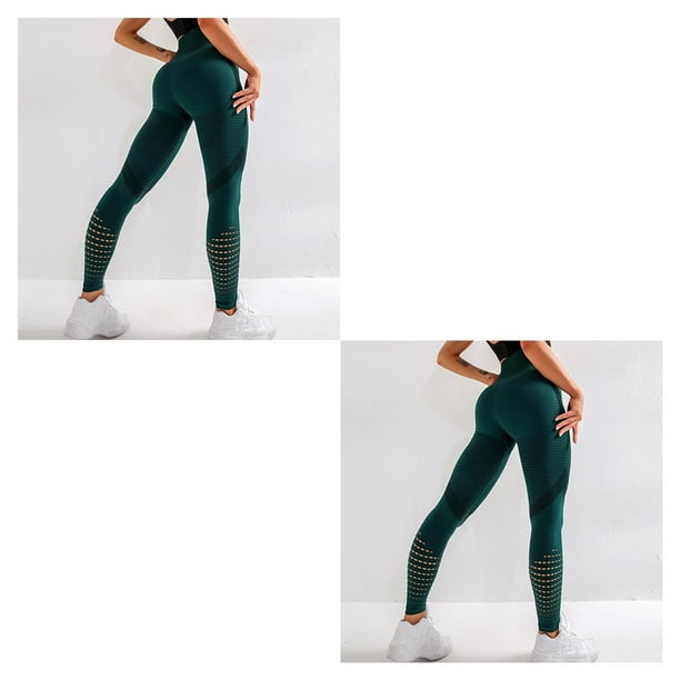 Qarigey Leggings deportivos para mujer pantalones para correr que absorben el sudor yoga color solido tejido hueco legging para correr Type5 NO5