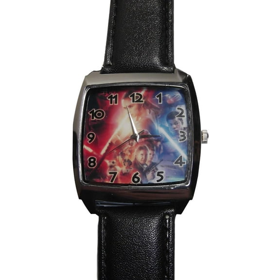 Star Wars The Force Awakens Cast Square Face Genuine Leather Band Wrist Watch