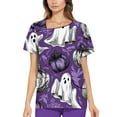 thumbnail image 4 of Vintage Halloween Shirts, Classic Fit V-Neck Short Sleeve Scrub Top with 2 Pockets & Soft Fabric Stretch Printed Scrubs Medical Nursing Uniforms Wicking Healthcare for Women Purple S, 4 of 5