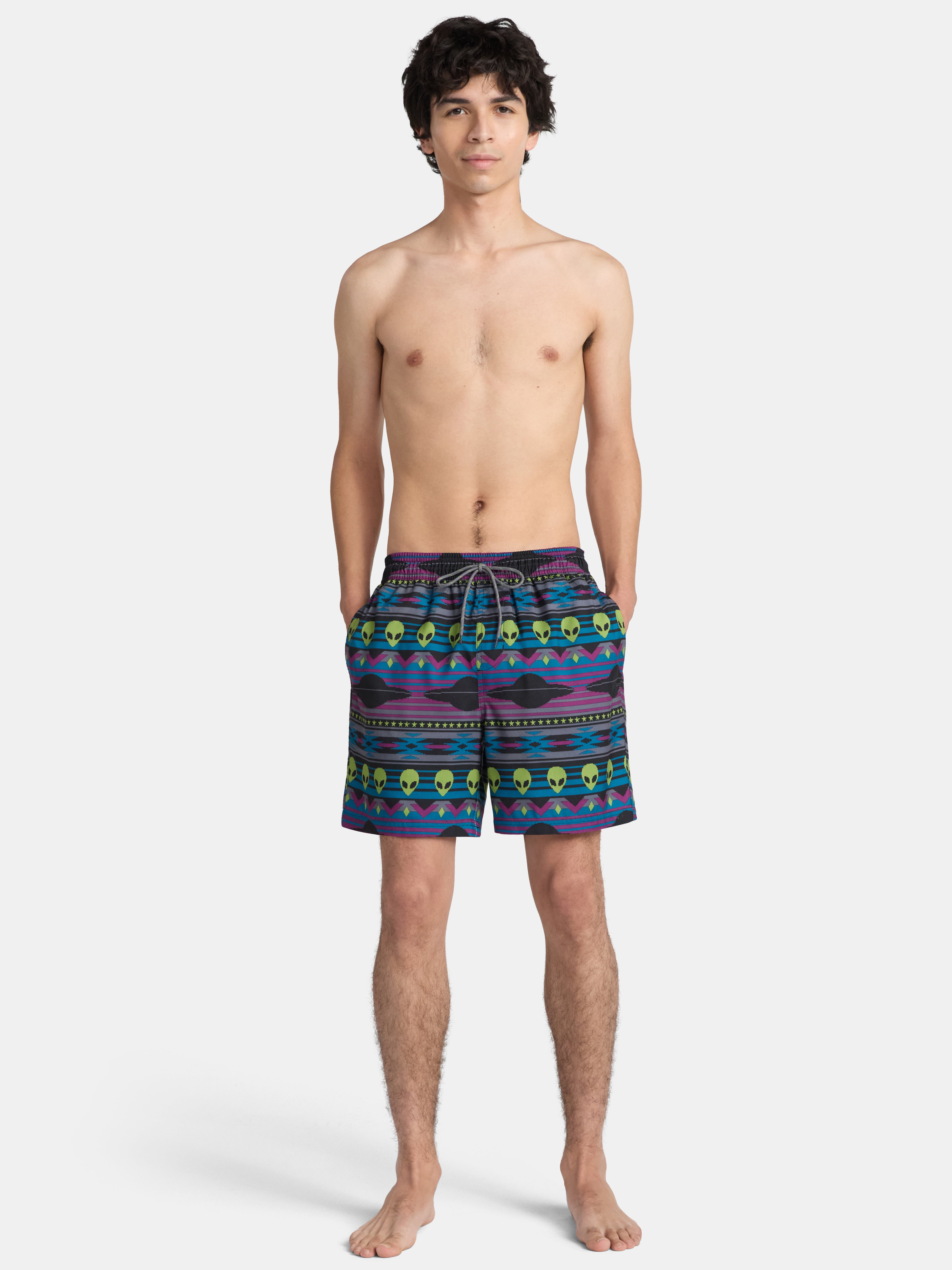 No Boundaries Elastic Waist Swim Shorts, 6" Inseam, Men's & Big Men's