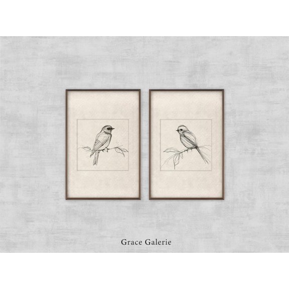 Neutral Roses Printable Set Of 2 Gallery Wall Art Prints, Neutral Birds, Line, Minimalist Art ...