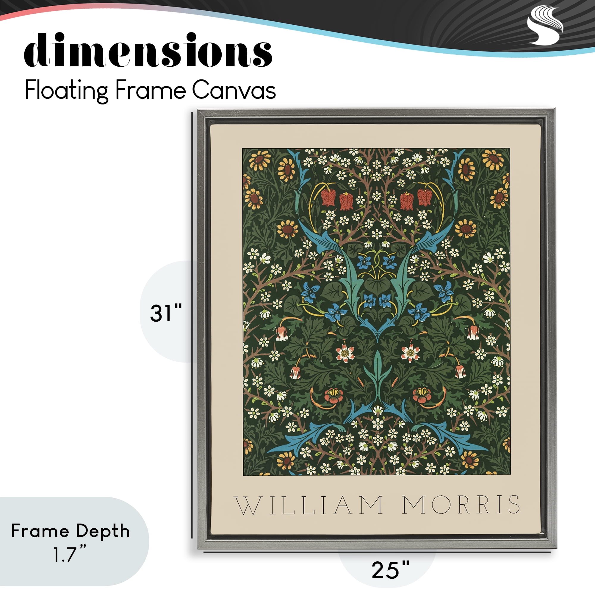 Stupell Industries Ornate Botanicals William Morris Gray Framed Floater Canvas Wall Art, design by Lil' Rue
