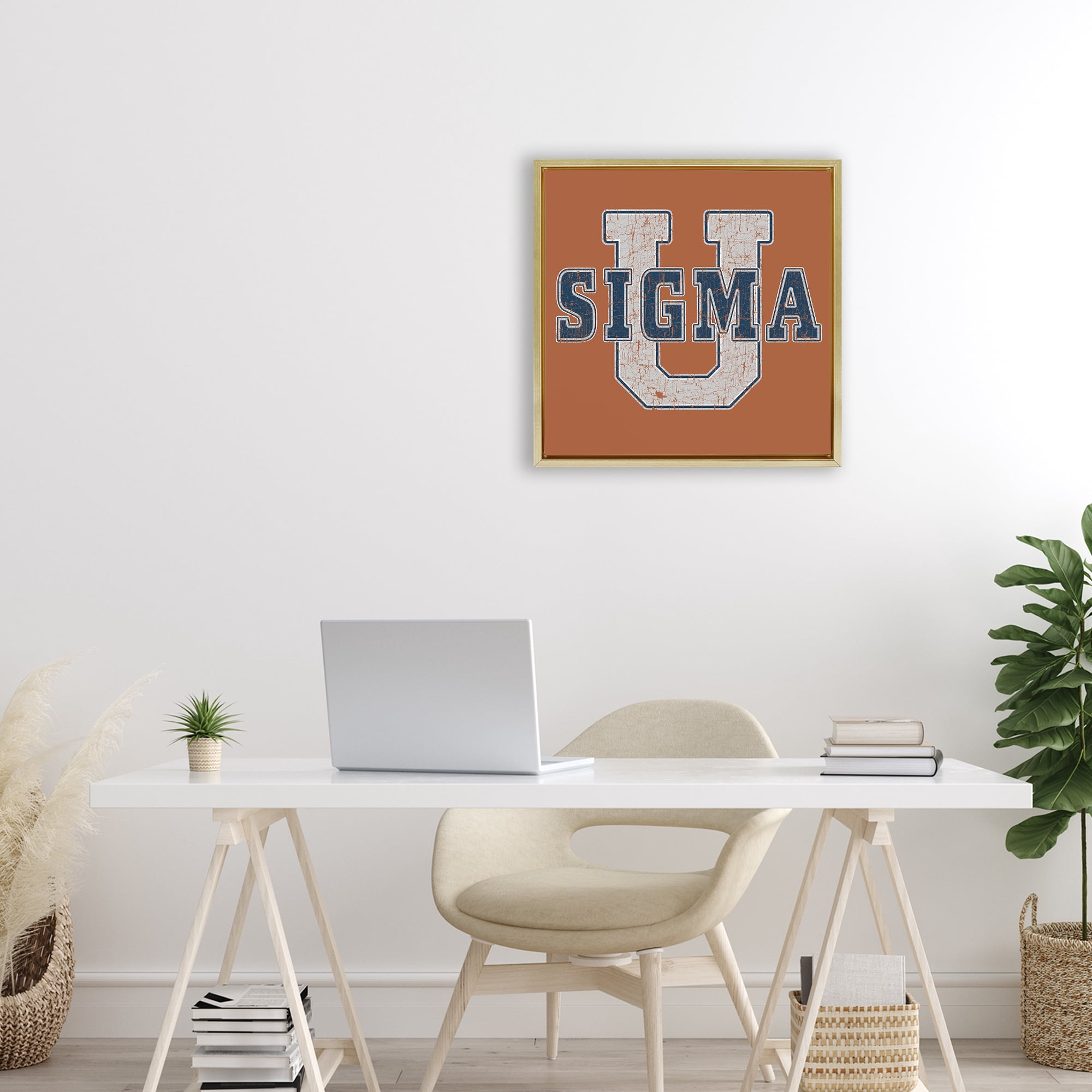 Stupell Industries Sigma University on Brown Gold Framed Floater Canvas Wall Art, design by Grotto Studios