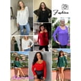 thumbnail image 3 of Fancyglim Women's Plus Size Henley Shirt V-Neck Blouse Solid Color Long Sleeve Tunic Tops Red 4XL, 3 of 9