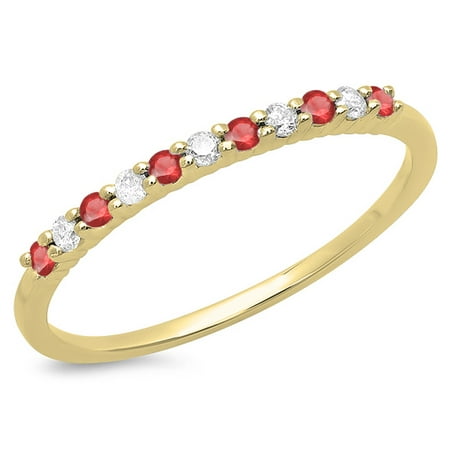 14K Gold Round Cut Ruby & White Diamond Ladies Stackable Anniversary Wedding Band